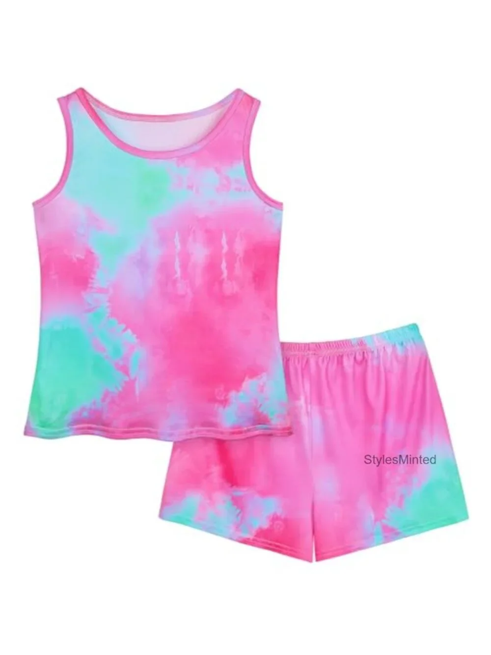 Girls Sleeveless Tank & Shorts Pajama Set, Soft Stretchy Polyester Spandex,